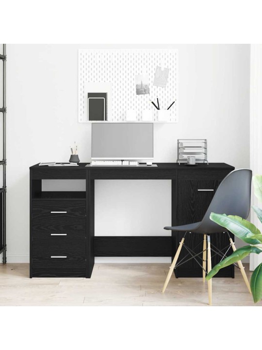 Galds ar plauktu melns ozols 140 x 50 x 76 cm inženierijas koks