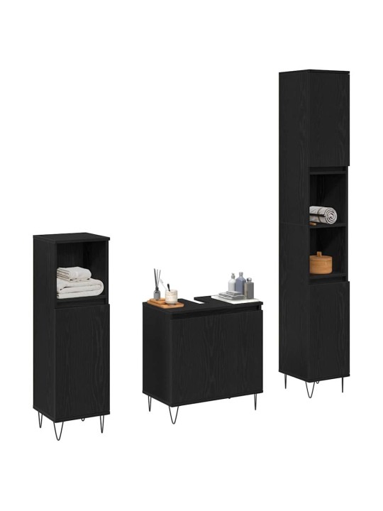 Vannas mēbeļu komplekts 3 pcs melns ozolkoks 30 x 30 x 190 cm