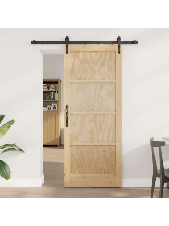 Slīdošās durvis manuāls brūna 83 x 202 cm priedes masīvkoks