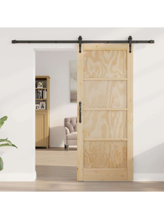 Slīdošās durvis manuāls brūna 83 x 202 cm priedes masīvkoks