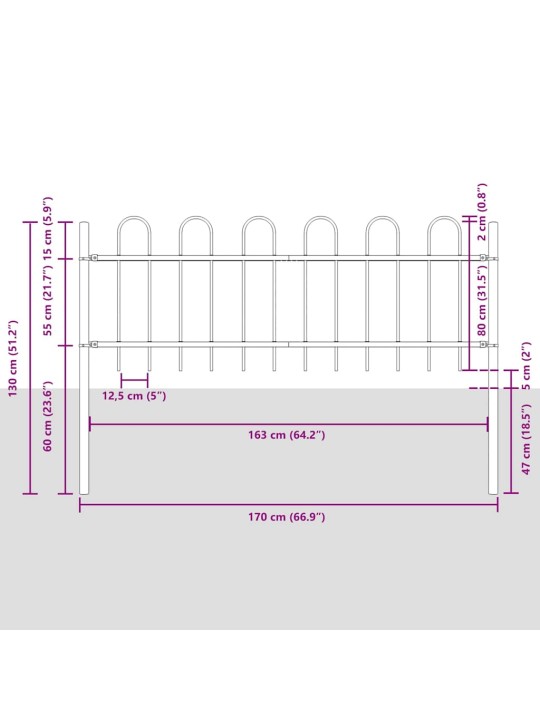 Dārza žogs balts 5.1 x 0.8 m pulverkrāsots tērauds