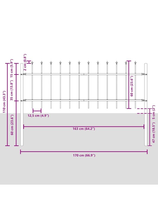 Dārza žogs balts 6.8 x 0.6 m pulverkrāsots tērauds