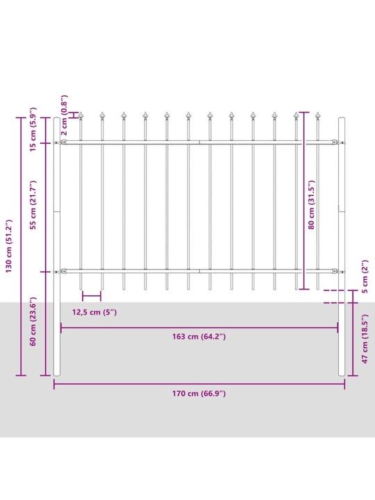 Dārza žogs balts 10.2 x 0.8 m pulverkrāsots tērauds