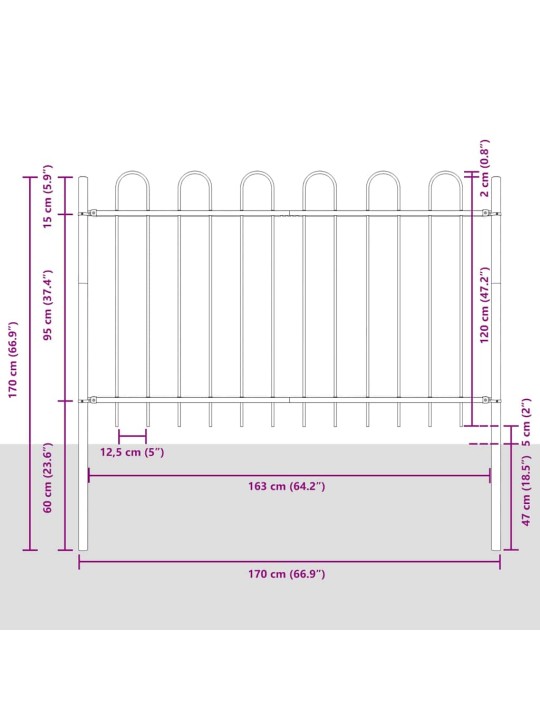 Dārza žogs balts 10.2 x 1.2 m pulverkrāsots tērauds