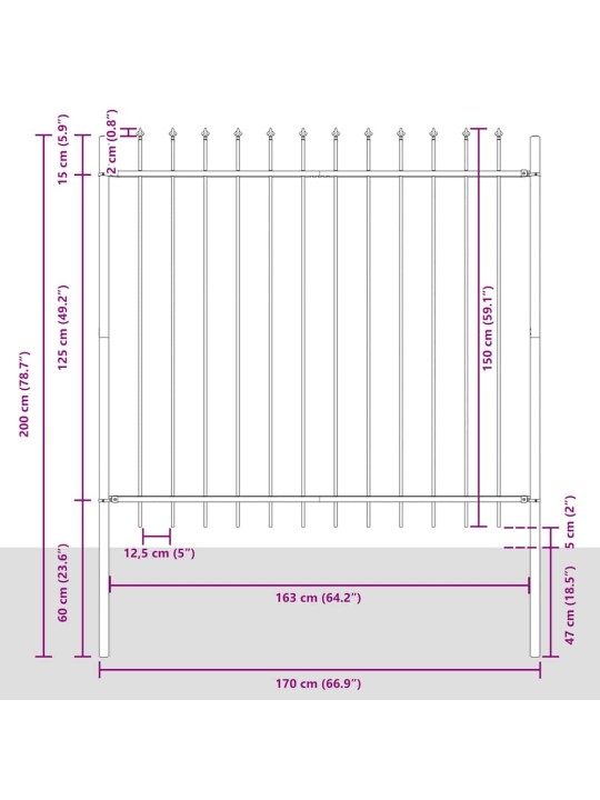 Dārza žogs balts 11.9 x 1.5 m pulverkrāsots tērauds