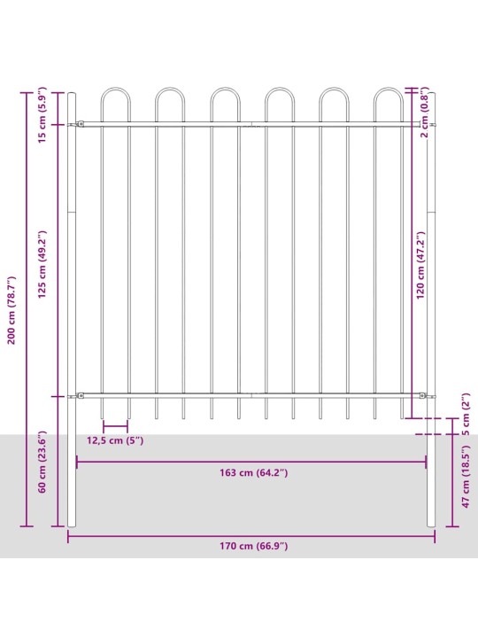 Dārza žogs balts 11.9 x 1.5 m pulverkrāsots tērauds