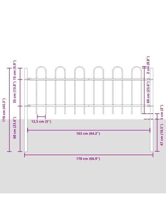 Dārza žogs pelēka 15.3 x 0.6 m pulverkrāsots tērauds