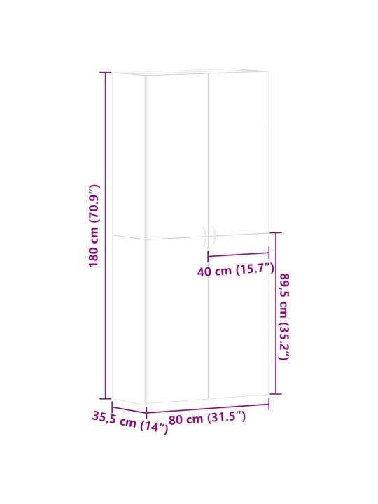 Apavu skapis pelēka 80 x 35.5 x 180 cm inženierijas koks