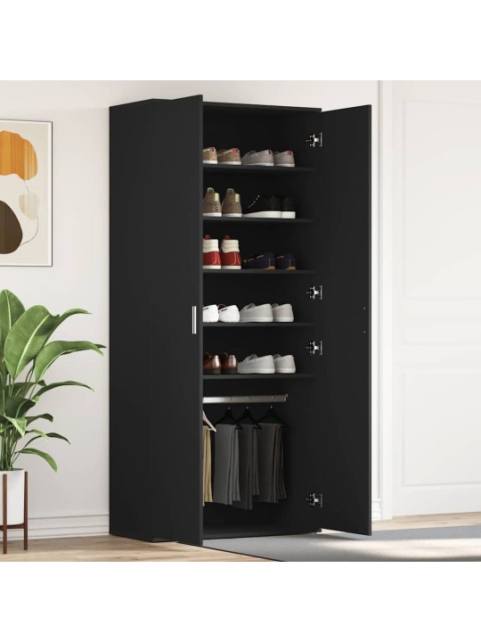 Apavu skapis ar durvīm melna 80 x 39 x 180 cm inženierijas koks