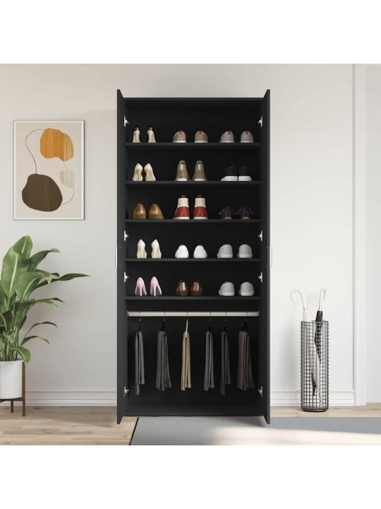 Apavu skapis ar durvīm melna 80 x 39 x 180 cm inženierijas koks