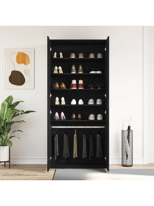 Apavu skapis ar durvīm melna 80 x 39 x 180 cm inženierijas koks