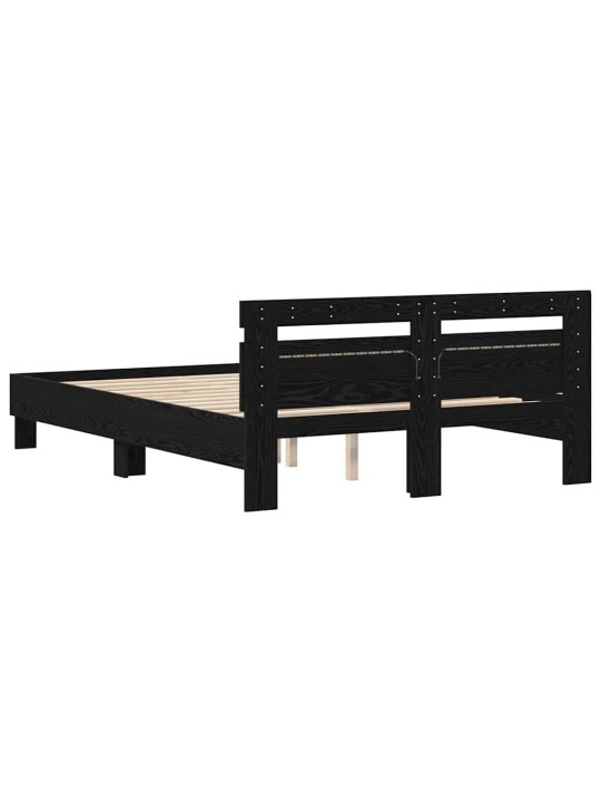 Gultas rāmis melns ozols 150 x 200 cm inženierijas koks