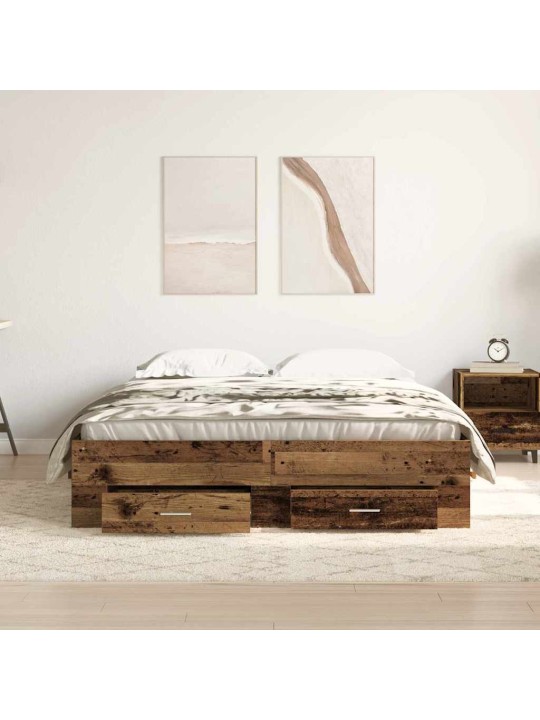Gultas rāmis ar atvilktnēm ar atvilktni vecs koks 140 x 190 cm