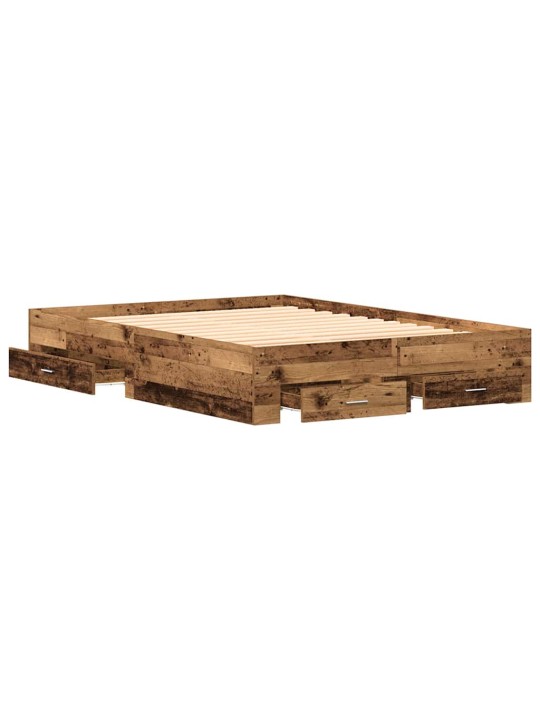 Gultas rāmis ar atvilktnēm ar atvilktni vecs koks 140 x 190 cm