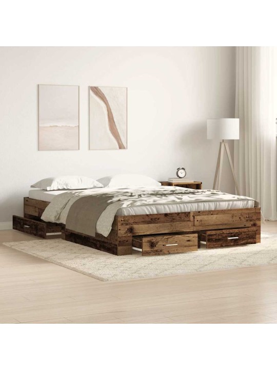 Gultas rāmis ar atvilktnēm ar atvilktni vecs koks 135 x 190 cm