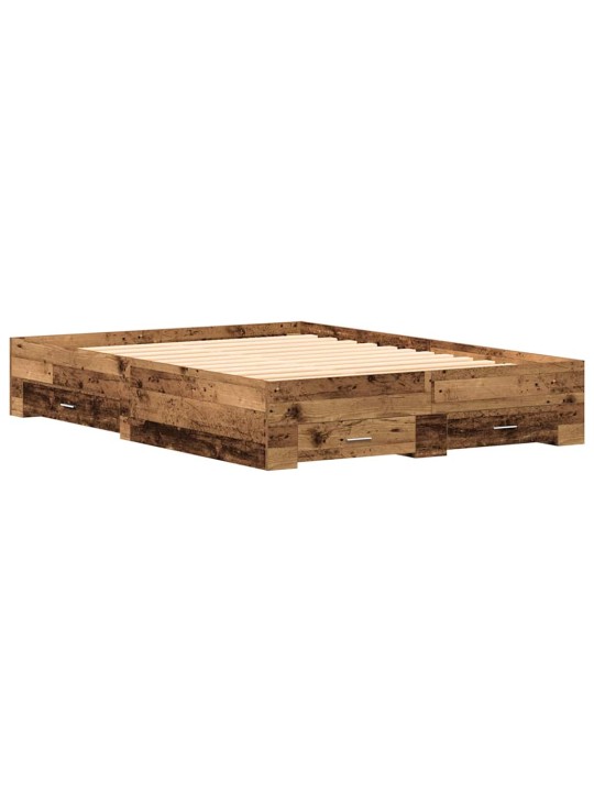 Gultas rāmis ar atvilktnēm ar atvilktni vecs koks 135 x 190 cm