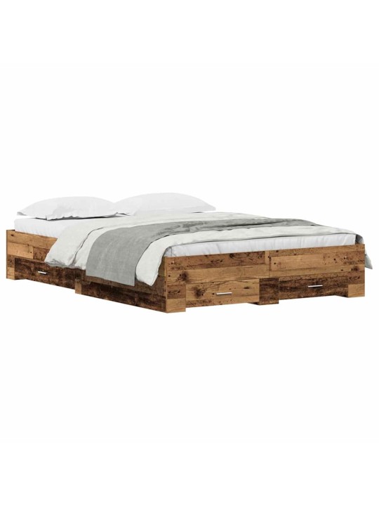 Gultas rāmis ar atvilktnēm ar atvilktni vecs koks 135 x 190 cm