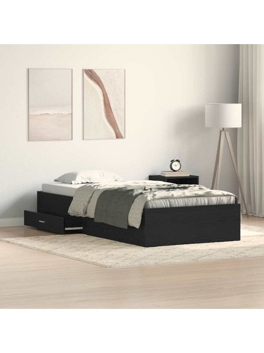Gultas rāmis ar atvilktnēm melns ozols 100 x 200 cm