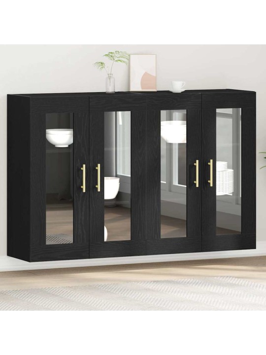 Sienas skapis 2 pcs melns ozols 69.5 x 34 x 90 cm