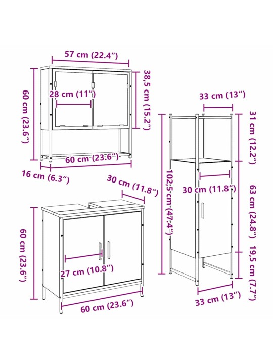Vannas istabas mēbeļu komplekts 3 pcs brūna 33 x 33 x 102.5 cm
