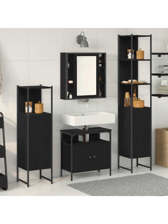 Vannas istabas skapju komplekts ar plauktu 4 pcs melns ozols