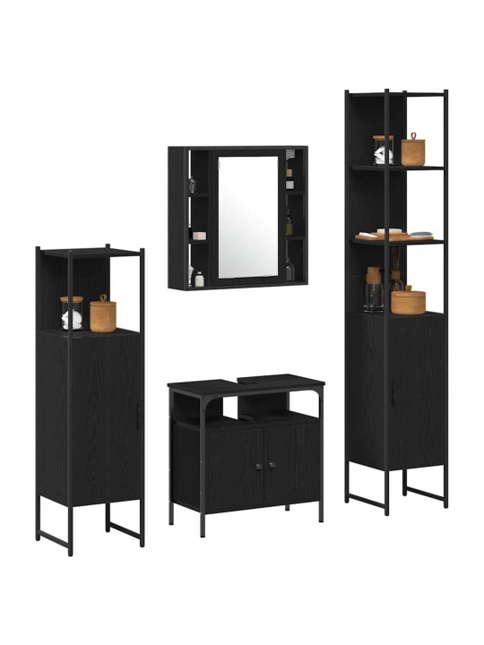Vannas istabas skapju komplekts ar plauktu 4 pcs melns ozols