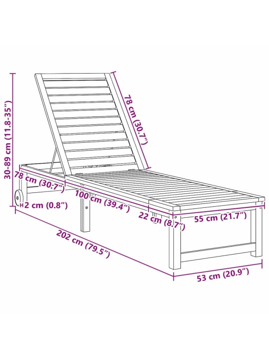 Sauļošanās krēsls 2-persona 2 pcs brūna 53 x 202 x 89cm