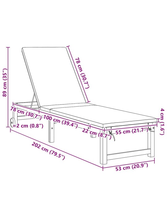 Sauļošanās krēsls ar spilvenu 2 pcs brūna 53 x 202 x 89cm