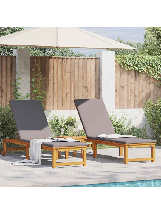 Sauļošanās krēsls ar spilvenu 2 pcs brūna 53 x 202 x 89cm