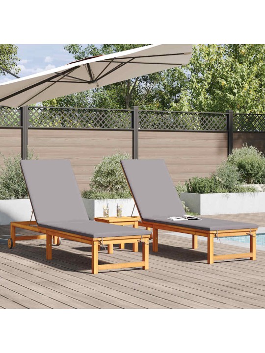 Sauļošanās krēsls ar spilvenu 2 pcs brūna 53 x 202 x 89cm