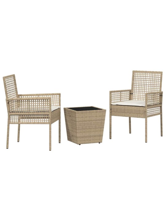 Dārza bistro komplekts 3 pcs bēša poliūtu rotangpalma