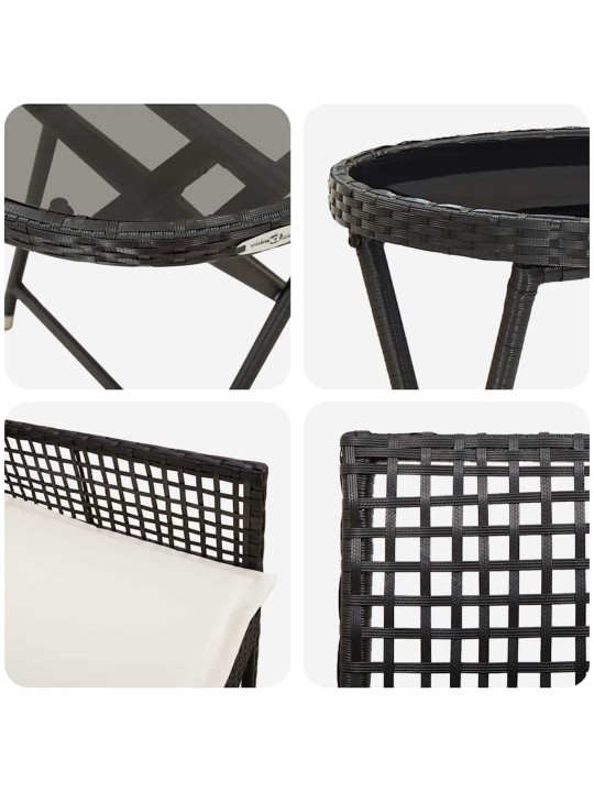 Dārza bistro komplekts 3 pcs melna poliūtu rotangpalma