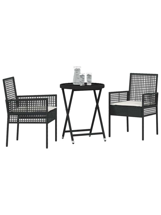 Dārza bistro komplekts 3 pcs melna poliūtu rotangpalma
