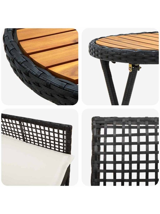 Dārza bistro komplekts 3 pcs melna poliūtu rotangpalma