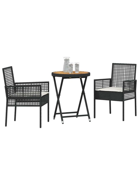 Dārza bistro komplekts 3 pcs melna poliūtu rotangpalma