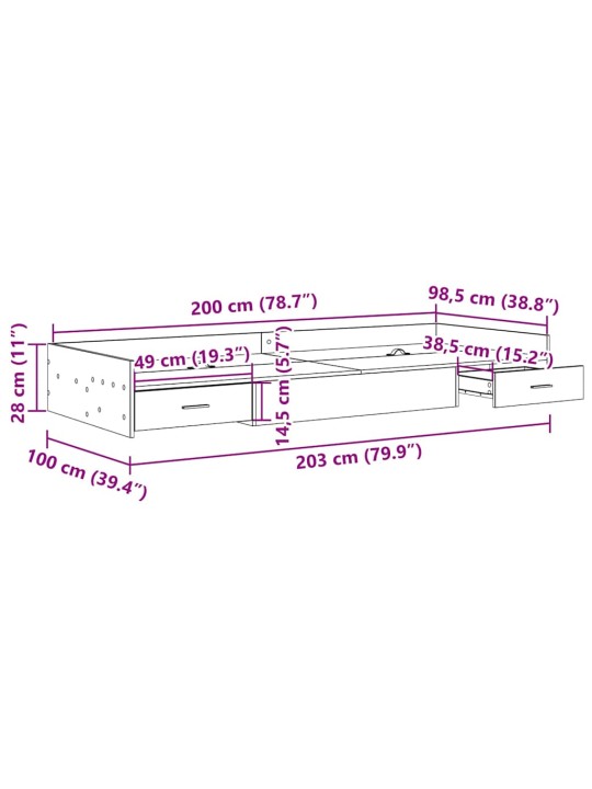 Gultas ar uzglabāšanas vietu ar atvilktni dūmaka ozols 100 x 200 cm