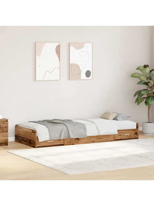 Gultas ar uzglabāšanas vietu vecs koks 100 x 200 cm inženierijas koks