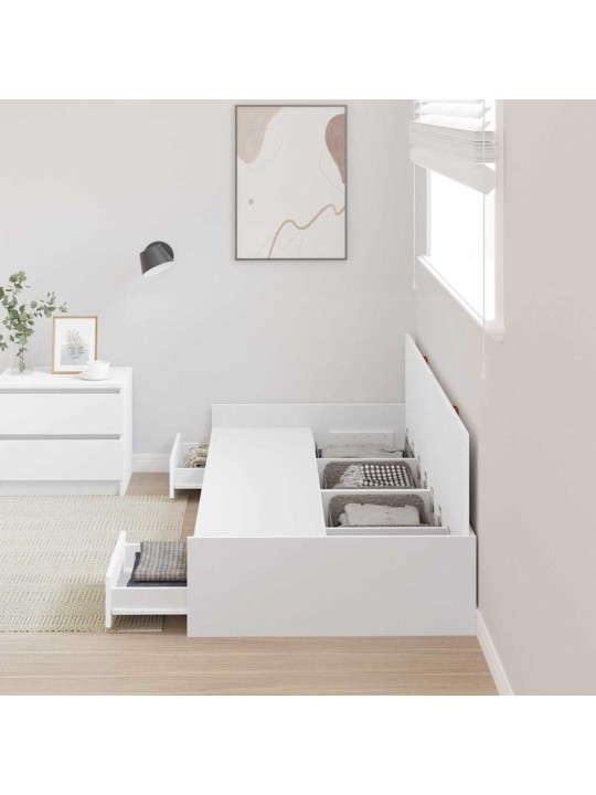 Gultas ar uzglabāšanas vietu balts 90 x 200 cm inženierijas koks