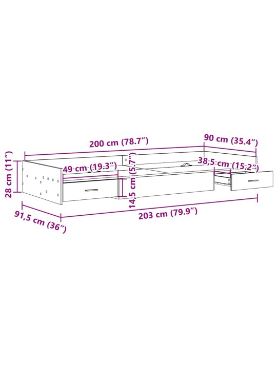 Gultas ar uzglabāšanas vietu balts 90 x 200 cm inženierijas koks