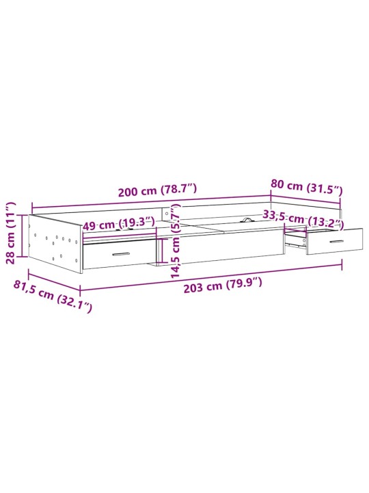 Gultas ar uzglabāšanas vietu ar galvas klāju sonoma ozols 80 x 200 cm