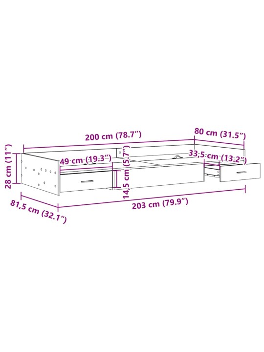 Gultas ar uzglabāšanas vietu balts 80 x 200 cm inženierijas koks