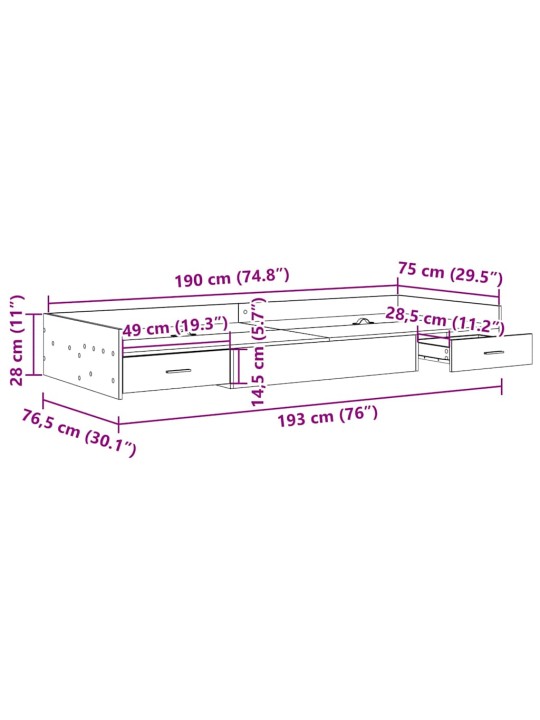 Gultas ar uzglabāšanas vietu balts 75 x 190 cm inženierijas koks