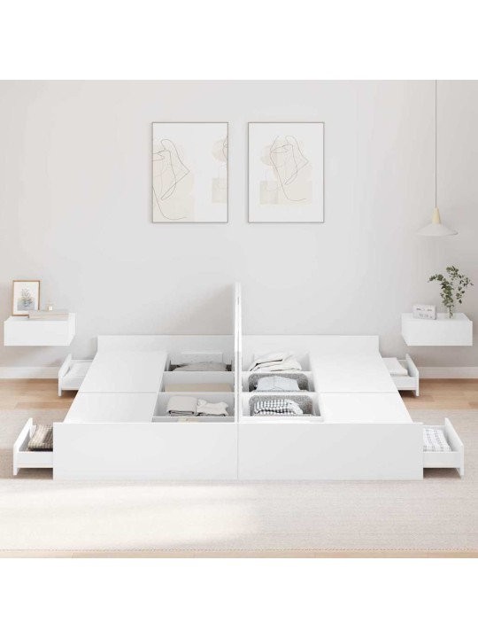 Gultas ar uzglabāšanas vietu ar galvas klāju balts 200 x 200 cm