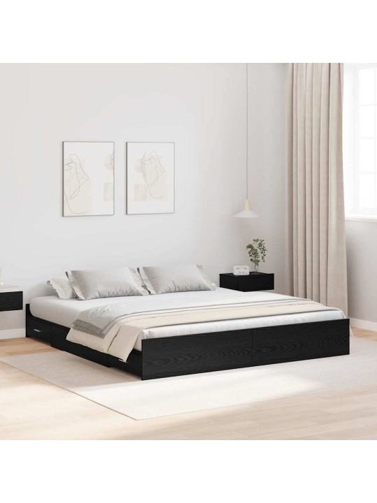 Gultas ar uzglabāšanas vietu melns ozols 200 x 200 cm