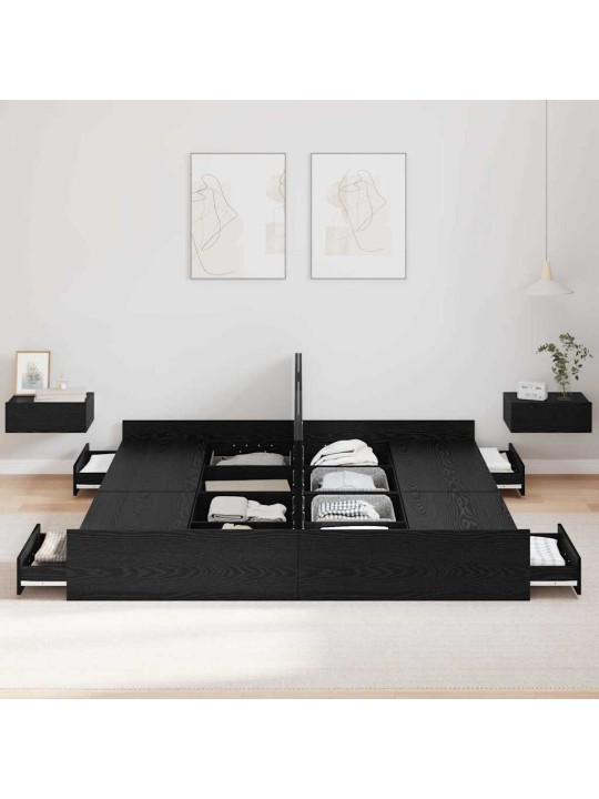 Gultas ar uzglabāšanas vietu melns ozols 200 x 200 cm