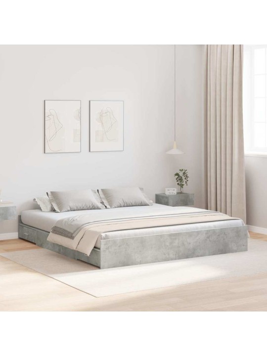 Gultas ar uzglabāšanas vietu betona pelēka 200 x 200 cm