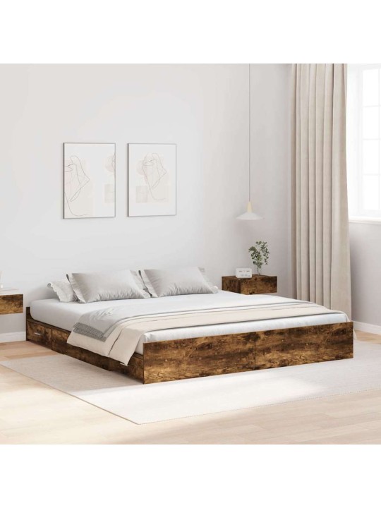 Gultas ar uzglabāšanas vietu dūmakaina ozolkoka 200 x 200 cm