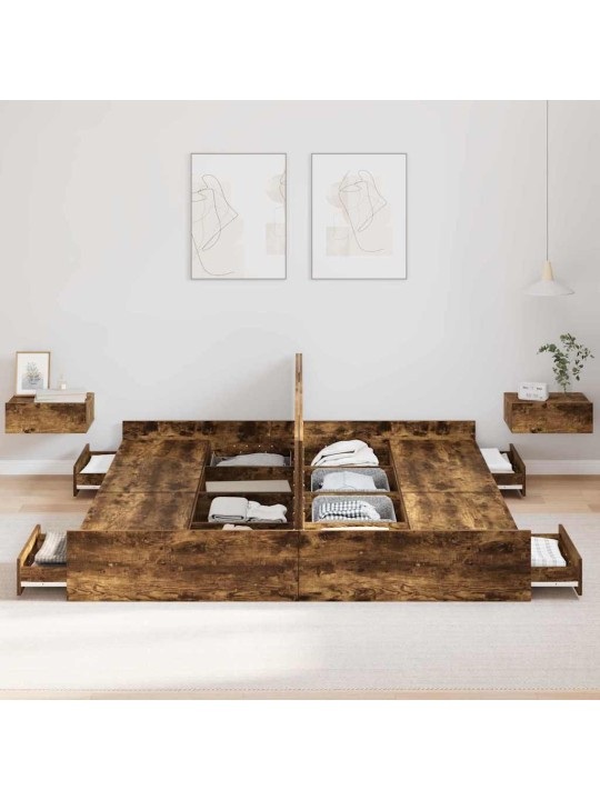 Gultas ar uzglabāšanas vietu dūmakaina ozolkoka 200 x 200 cm
