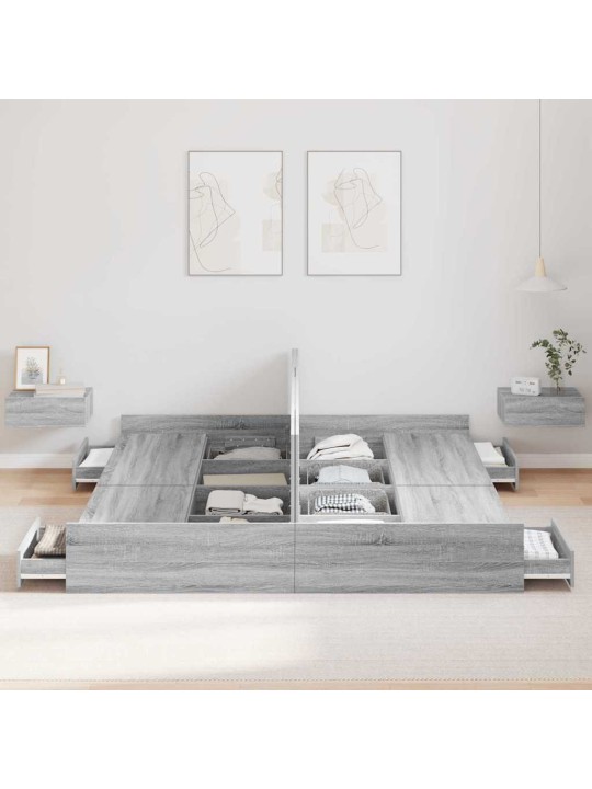 Gultas ar uzglabāšanas vietu pelēka sonomas ozola 200 x 200 cm