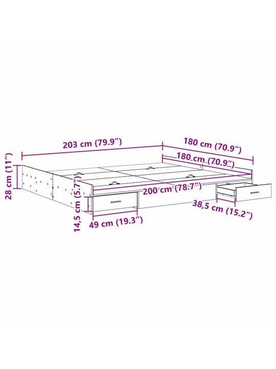 Gultas ar uzglabāšanas vietu melns ozols 180 x 200 cm